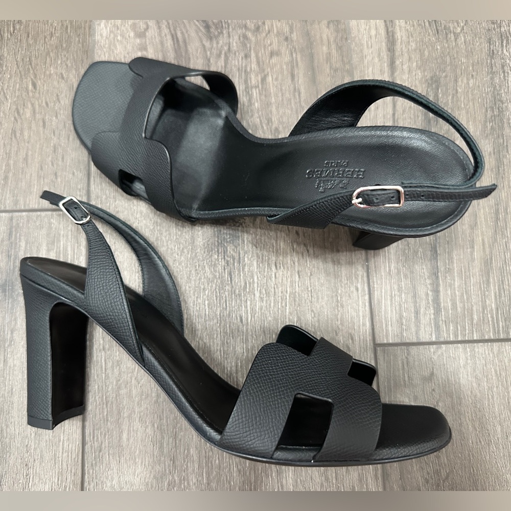 HERMES H ETERNITE 80 SANDALS HIGH HEELS BLACK EPSOM LEATHER SHOES 39.5 - Picture 3 of 16